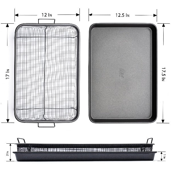 EaZy MealZ XL Air Fry Crisper Basket & Tray Set, 12.5" x 17.5" Gray