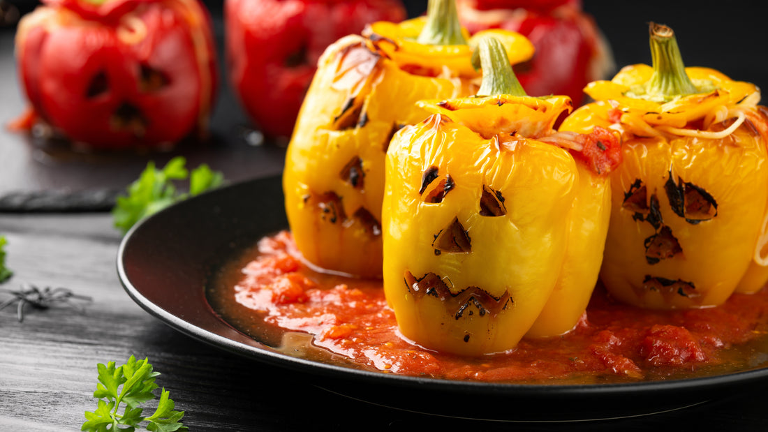 Air Fry Jack-O-Lantern Stuffed Bell Peppers