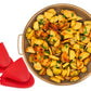 EaZy MealZ Round Air Fry Crisper Basket & 12-inch Pizza Pan Set, Large, Copper + 100 Pcs Parchment Liners