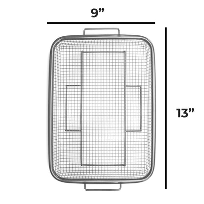 DiamoTech 2-Piece Crisping Baskets Oven & Air Fry Crisper Basket Nesting Set Toxin-Free Non-Stick  Healthy Cooking 9"x 13" Gray