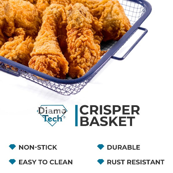 DiamoTech 2-Piece Crisping Baskets Oven & Air Fry Crisper Basket Nesting Set Toxin-Free Non-Stick  Healthy Cooking 9"x 13" Blue