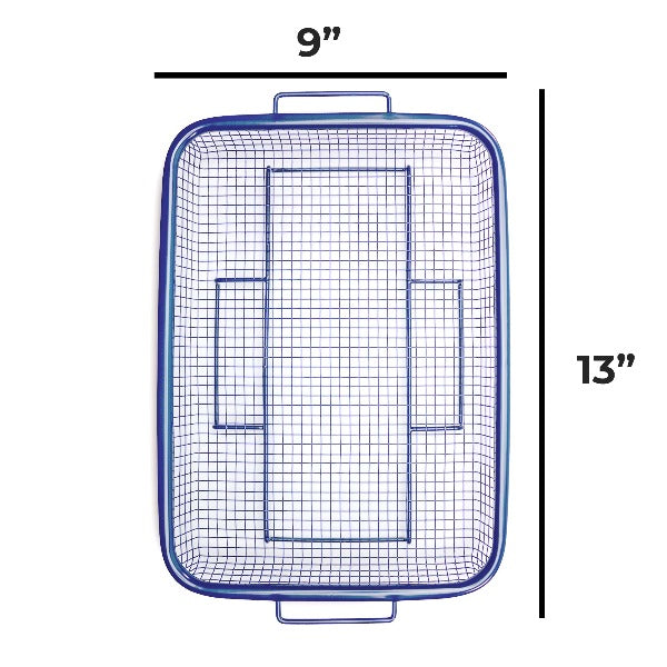 DiamoTech 2-Piece Crisping Baskets Oven & Air Fry Crisper Basket Nesting Set Toxin-Free Non-Stick  Healthy Cooking 9"x 13" Blue