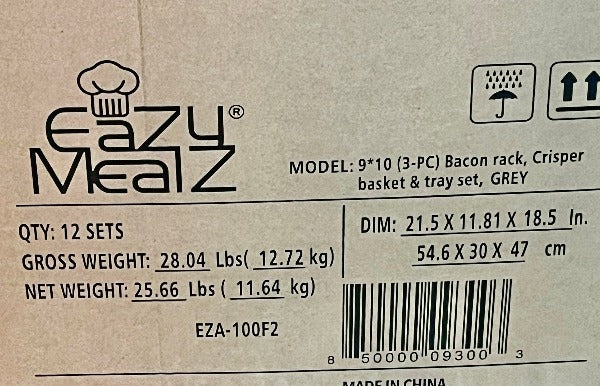 EaZy MealZ Square Bacon Rack and Crisper 3-pc Set Non-Stick for Air Fryers & Ovens