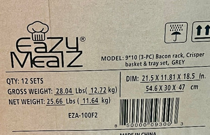 EaZy MealZ Square Bacon Rack and Crisper 3-pc Set Non-Stick for Air Fryers & Ovens