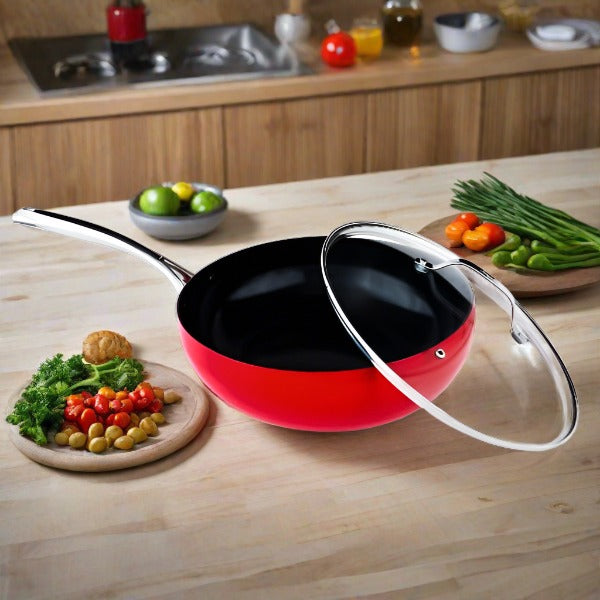  DiamoTech 12" EaZy Flip ceramic nonstick Wok with glass lid and recipe book