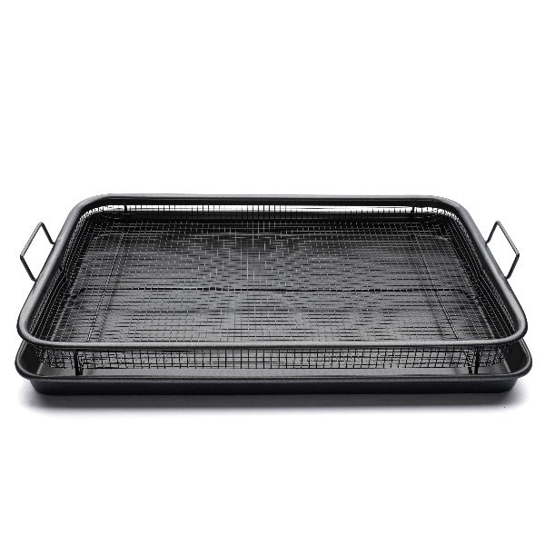 Air Fry Tray with Crisper Basket, 15 inchx12 inch Extra Large Air Fry Set with Handles for Home Oven Baking, Silver