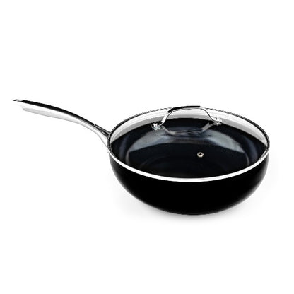 DiamoTech 12" EaZy Flip Wok, Ceramic Nonstick, Toxin-Free, Stainless Steel Knives and Recipe Book