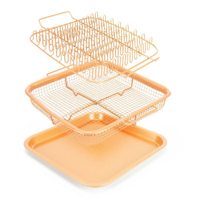 eazy mealz square bacon rack and crisper 3-pc set non-stick for air fryers & ovens copper