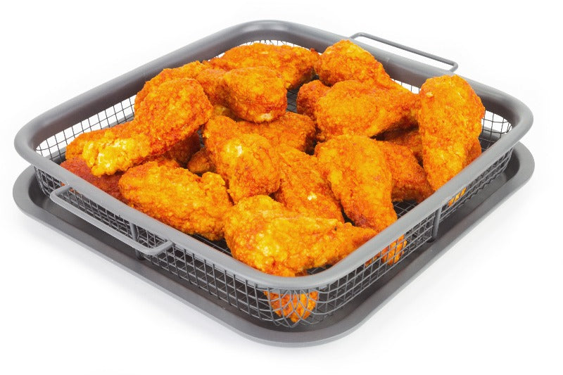 eazy mealz air fry crisper basket & bake pan 2-pc set gray