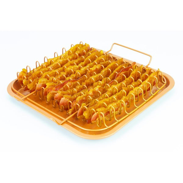 Eazy Mealz Air Fry Basket, Bacon Rack, Bake Pan 3-Pc Set Non-Stick Coating, Gray, Size: One Size