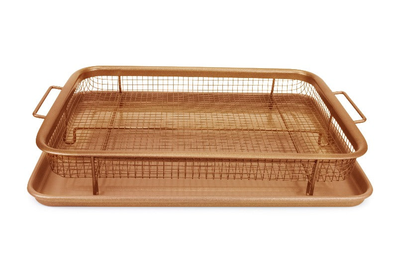 eazy mealz air fry crisper basket & tray set- copper