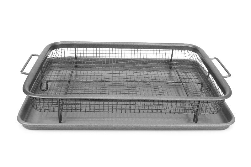 eazy mealz air fry crisper basket & tray set- gray
