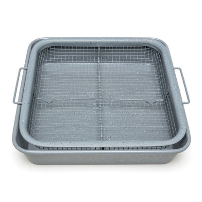eazy mealz air fry grill pan, crisping basket & deep bake pan 3-pc set, deluxe, speckled