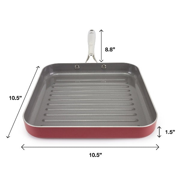 eazy mealz non-stick square grill pan, large, 10.5″