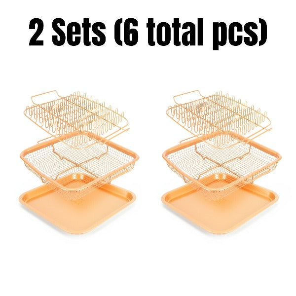 EaZy MealZ Square Bacon Rack and Crisper 3-pc Set Non-Stick for Air Fryers & Ovens