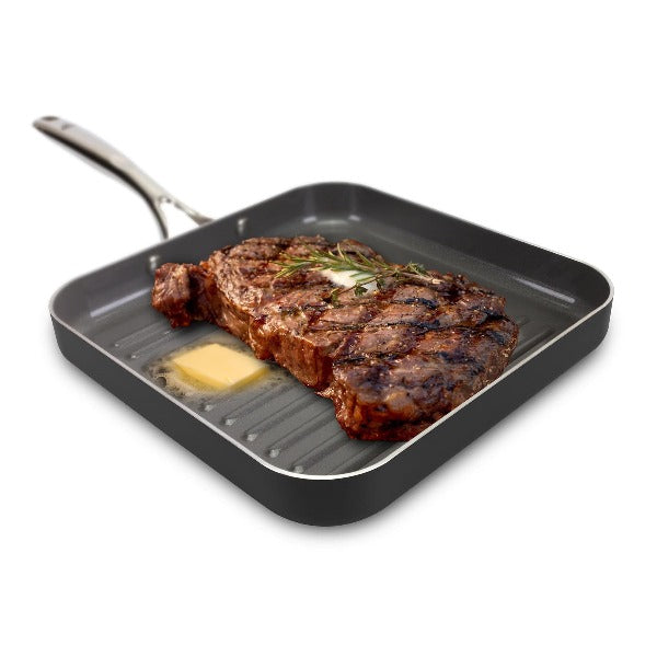 eazy mealz non-stick square grill pan, large, 10.5″ black
