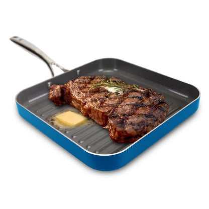 eazy mealz non-stick square grill pan, large, 10.5″ blue