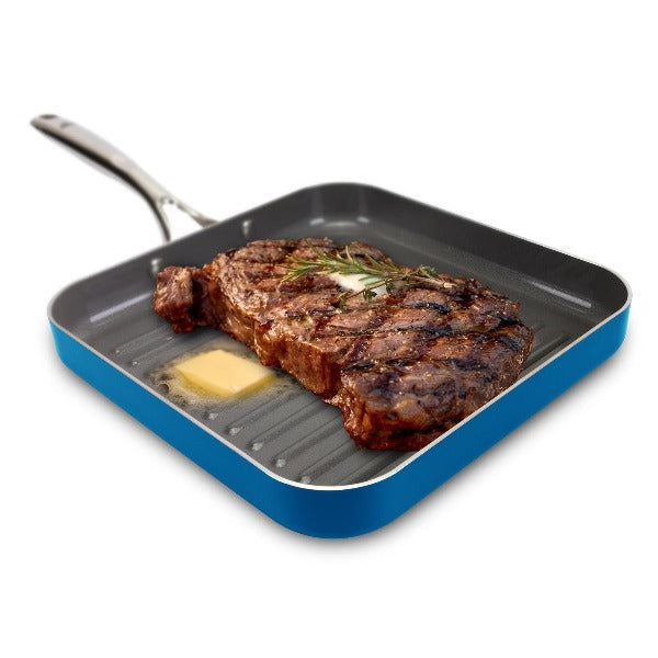 Eazy Mealz Non-Stick Square Grill Pan, Large, 10.5'/BLUE